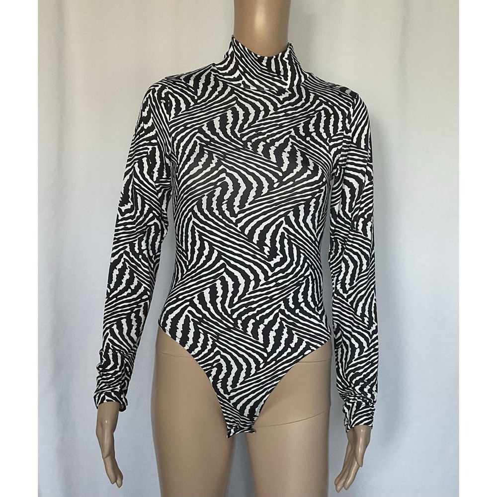 Lazofy Womens‎ bodysuit  Zebra  Print High Neck Size M